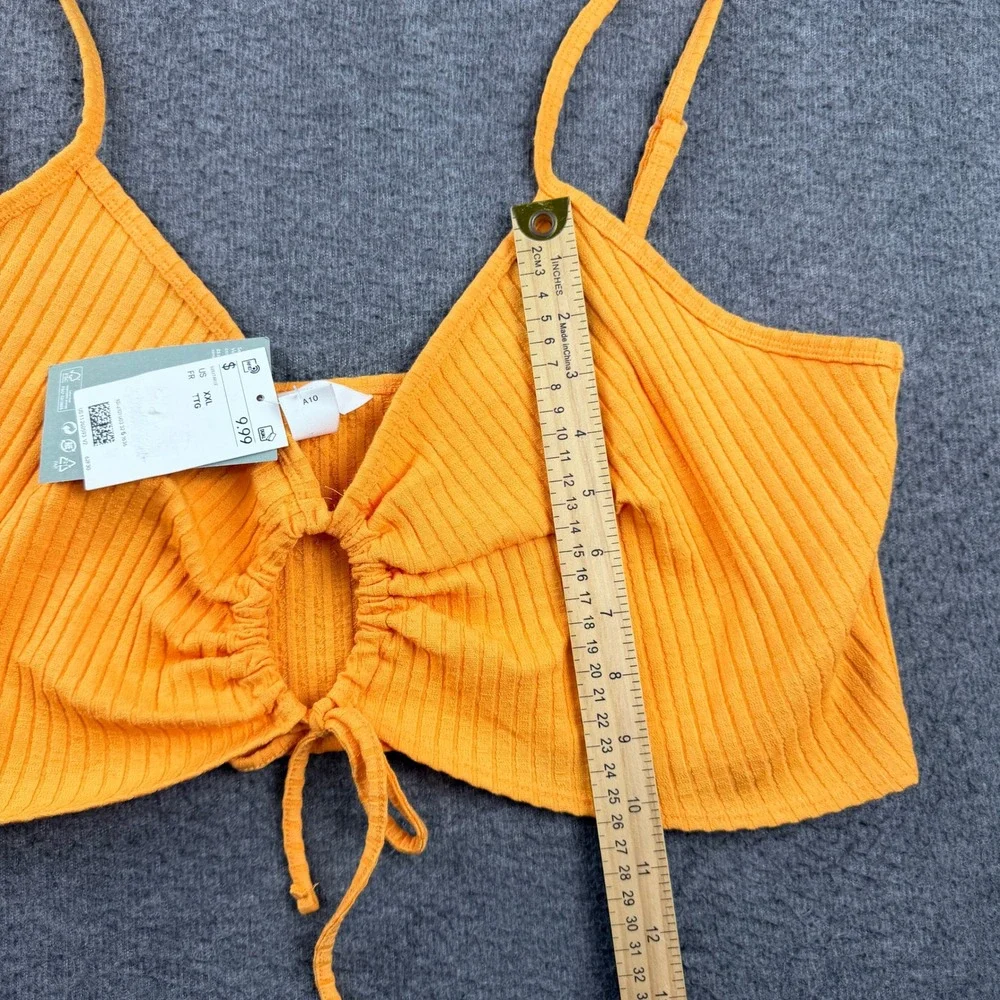 H&M Orange‎ Women's XXL Ribbed Ruched Front Crop Top NWT